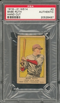 1919-21 W514 #2 Babe Ruth Hand Cut Strip Card - PSA Authentic
